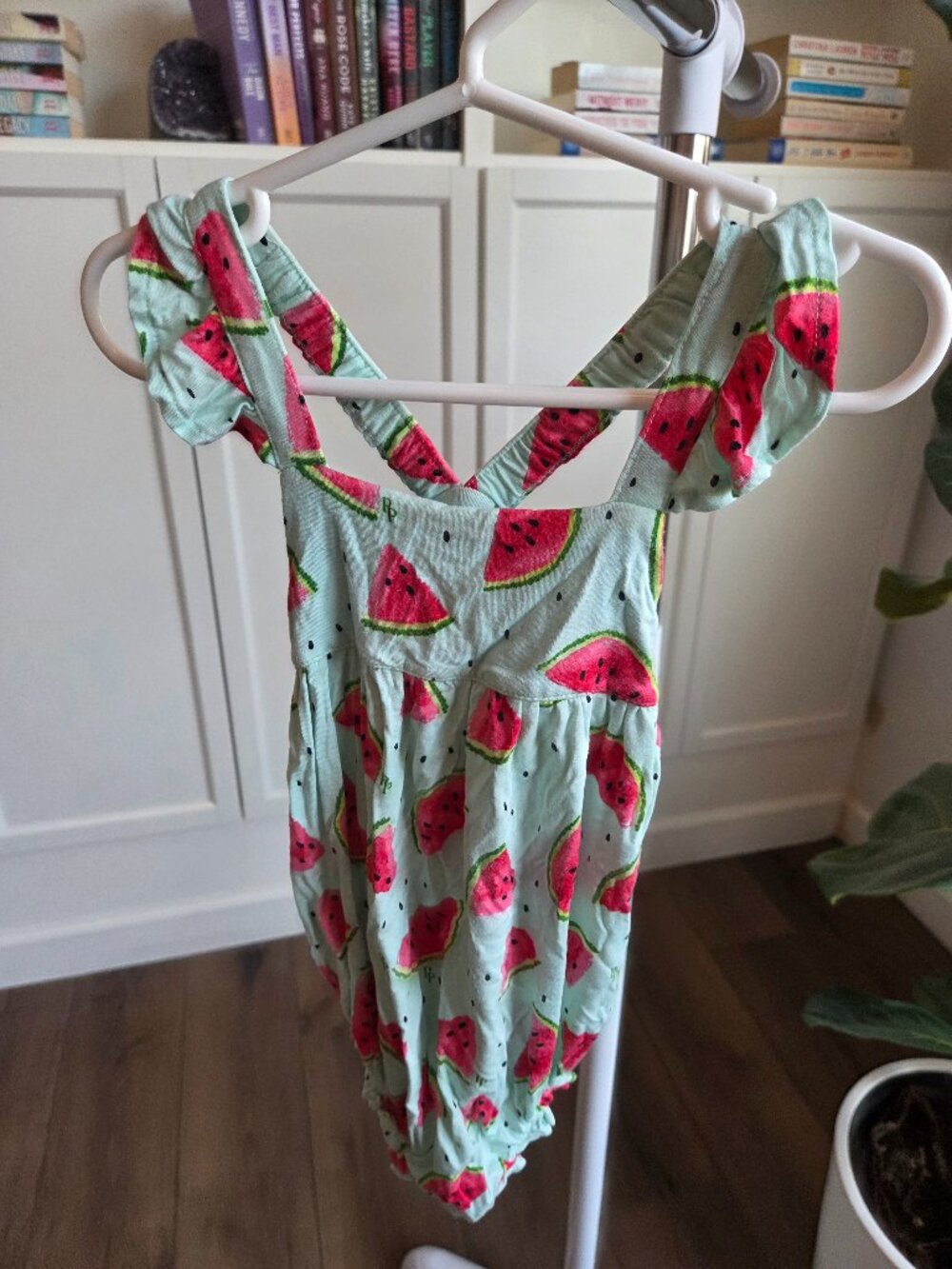 Posh Peanut watermelon print ruffle onesie